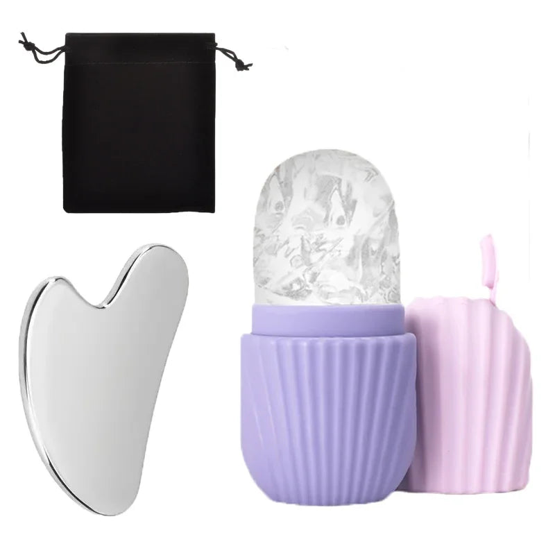 1/3PCS Ice Face Roller Stainless Steel Gua Sha Board Set Facial Massager Face Massage Roller Face Lifting Beauty Skin Care Tools